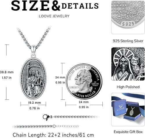 Miniatura 193 de Collar de pentagrama de plata de ley con triple luna, diosa celta, nudo celta, nudo de brujas, Ankh, sol y luna, Hécate, lilith, Santa Muerte