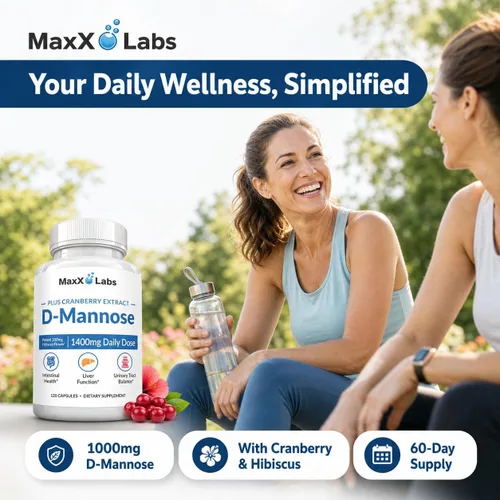 Miniatura 2 de Cápsulas de D-Manosa MaxX Labs - Cápsula de D-Manosa Extra Fuerte de Acción Rápida de 1400 MG para la Salud de la Vejiga con Potente Extracto