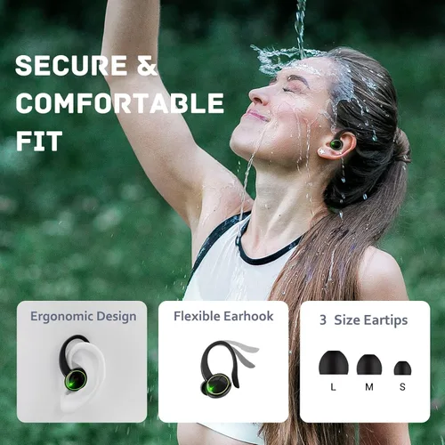 Miniatura 6 de Para Xiaomi Redmi Note 9 Pro Max Bluetooth 5.3 Auriculares estéreo 3D con gancho para la oreja, control táctil 40H sobre la oreja, auriculares