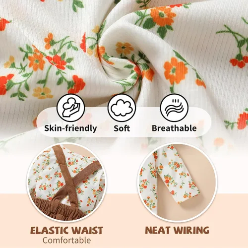 Miniatura 5 de Tiny Cutey Ropa de bebé recién nacida, mameluco de manga acampanada y overoles de pana, pantalones cortos, trajes de otoño para niña