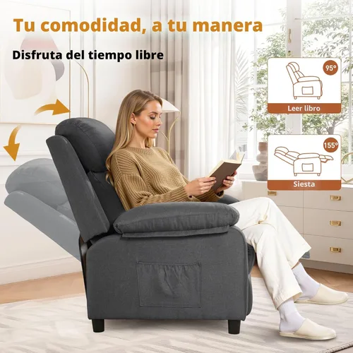 Miniatura 3 de Korser Silla reclinable, sillas de sala de estar para adultos, silla de lectura acolchada para asiento profundo con bolsillos laterales, reclinables