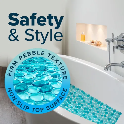 Miniatura 3 de SlipX Solutions Alfombra de baño antideslizante con diseño de guijarros para ducha y bañera, 38 x 17 pulgadas, aspecto de River Rock, acupresión