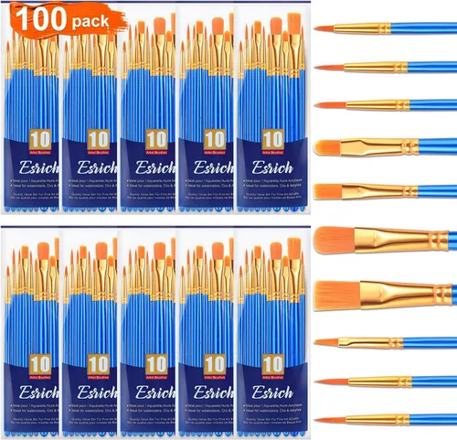 Miniatura 19 de ESRICH Juego de 2 pinceles de pintura, 2 paquetes de 20 piezas, juego de pinceles de pintura acrílica, pinceles de nailon acrílico para acuarela