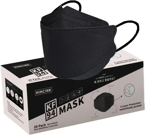 Miniatura 14 de Mascarillas KF94 para adultos, antivaho para gafas, estructura transpirable 3D, envueltas individualmente para viajes, paquete de 30