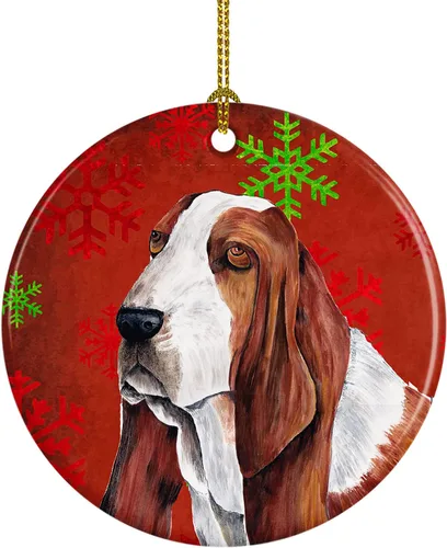 Miniatura 88 de Caroline's Treasures Bulldog English - Copos de nieve rojos y verdes, adorno de cerámica de Navidad, decoración colgante para el hogar, Navidad