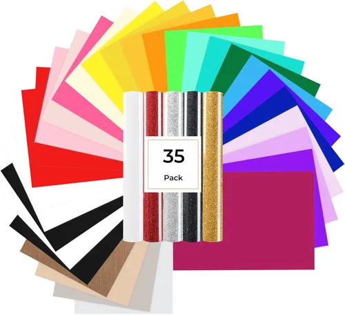 HTVRONT HTV Heat Transfer Vinyl, 35 Pack 12"x10" Iron-On Vinyl for T-Shirts, 29 Assorted Colors with 5 Glitter HTV, HTV Vinyl Compatible with Cricut