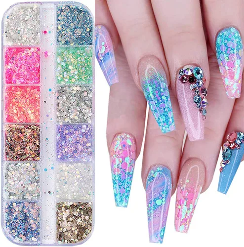 Miniatura 9 de Lentejuelas de uñas de mariposa 3D de 12 colores, mariposas luminosas, diseño de arte de uñas, mariposas holográficas con forma de copos