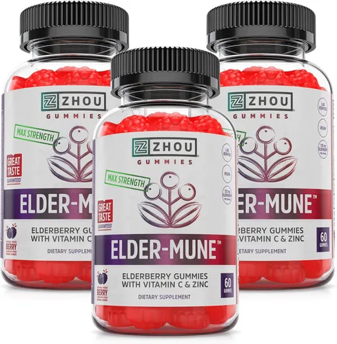 ZHOU Elder-Mune Gomitas de Saúco - Saúco Negro, Vitamina C y Zinc, Suplemento Diario de Apoyo Inmunológico para Mujeres y Hombres, Masticables