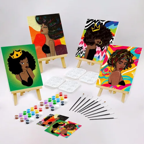 Miniatura 2 de VOCHIC Paquete de 4 kits de fiesta de 8 x 10 pulgadas, kit de pintura de lienzo predibujado para pintura para adultos, suministros de pintura