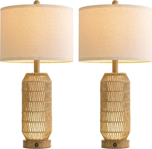 Miniatura 9 de OYEARS Lámparas de mesa de 22.5" para sala de estar, juego de 2 lámparas boho para dormitorios, lámpara de mesita de noche para veladores, lámpara
