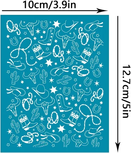Miniatura 2 de OLYCRAFT Pantalla de seda de vaquero occidental de 4 x 5 pulgadas para arcilla polimérica, plantillas de serigrafía de cactus, plantillas de arcilla