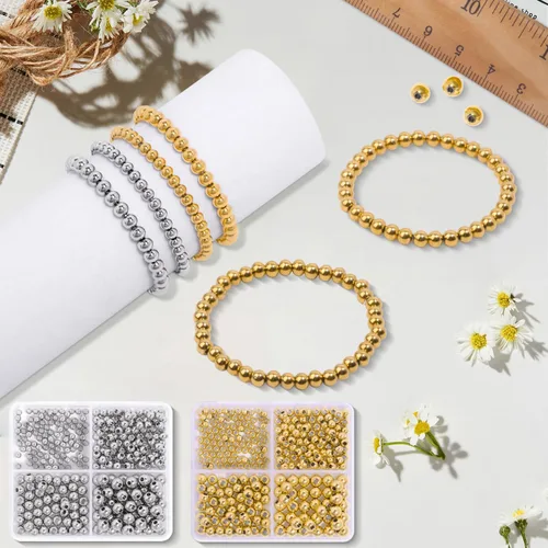 Miniatura 4 de 400 cuentas espaciadoras redondas de acero inoxidable 304 para hacer joyas, cuentas de metal lisas sin costuras, 0.157 pulgadas para hacer collares