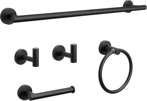 Miniatura 8 de NearMoon Juego de 5 piezas de accesorios de baño SUS304 de acero inoxidable grueso, incluye barra de toalla de 24 pulgadas, anillo de toalla