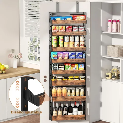 Miniatura 6 de Organizador de despensa sobre la puerta de 8 niveles, estante de especias de metal resistente para montar en pared o colgar, con estantes