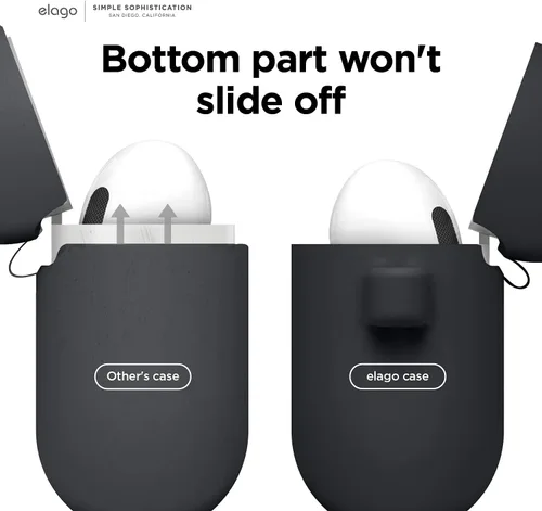 Miniatura 5 de elago Funda de silicona compatible con AirPods de tercera generación, compatible con AirPods 3, mosquetón incluido, soporta carga inalámbrica, Negro