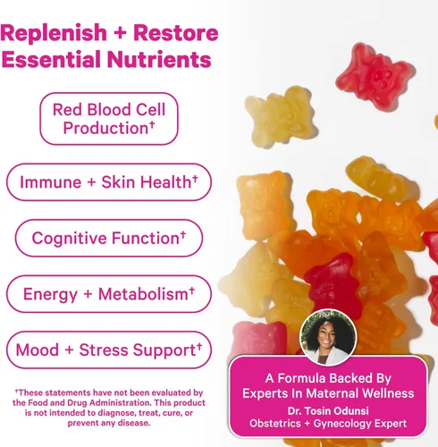 Miniatura 3 de Pink Stork Gomitas Vitamínicas Totales Posnatales - Multivitamínico para la Recuperación Posparto y Apoyo a la Lactancia - Ácido Fólico, B6