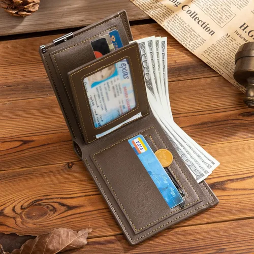 Miniatura 37 de Carteras personalizadas para hombres, cartera personalizada para hombre con imagen grabada y nombre, billetera delgada de cuero plegable, regalos