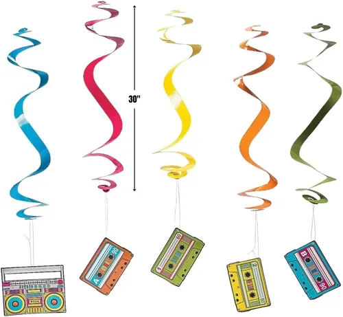 Miniatura 2 de Fun Express Decoraciones colgantes de remolinos Totally 80 – Decoración de fiesta de 1980 – Suministros para la escuela bíblica de vacaciones VBS