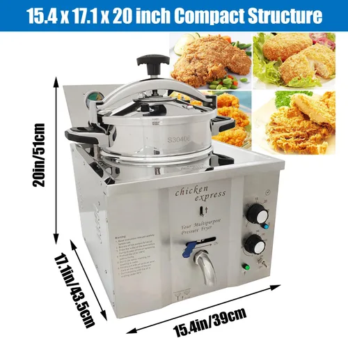 Miniatura 2 de Freidora eléctrica a presión de encimera de 16L, estufa de pollo frito de alta presión de acero inoxidable, freidora comercial con temporizador