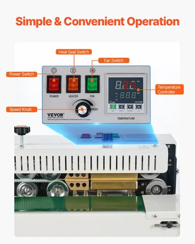 Miniatura 6 de VEVOR Máquina de sellado continuo de bandas de bolsas FR900K Máquina selladora de banda con control de temperatura digital Sellador de bolsas
