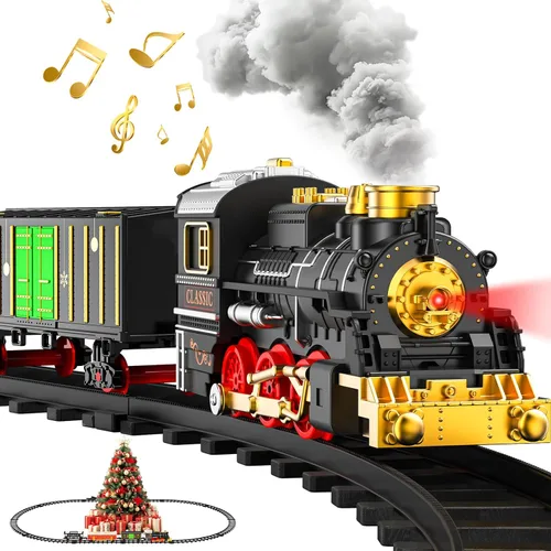 Juego de Tren de Juguete con Humo, Luces y Sonido (Encendido/Apagado) para Niños, Juego de Tren Bajo el Árbol de Navidad, Modelos de Trenes para