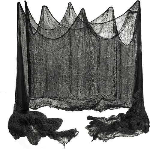 Yobbai 400x80 Pulgadas Tela Espeluznante de Halloween Negra de Gran Tamaño - 33x6.5 pies Tela Espeluznante para Casa Embrujada - Decoraciones Negro