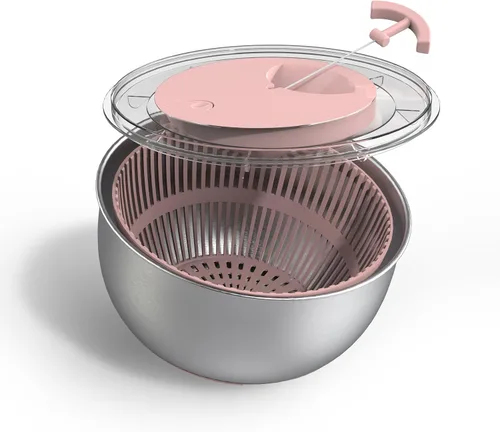 Miniatura 8 de COOK WITH COLOR Lavadora de lechugas y secadora de verduras para una fácil preparación de ensaladas, base antideslizante con mango de tracción, Rosa
