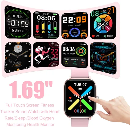 Miniatura 2 de Reloj inteligente para hombres y mujeres, compatible con iPhone, Samsung, teléfono Android, pantalla táctil completa de 1.69 pulgadas, IP68, Rosa
