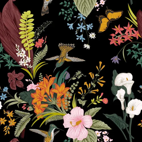Papel tapiz floral vintage para despegar y pegar, color negro colibrí para dormitorio, papel de contacto extraíble autoadhesivo botánico, mural de