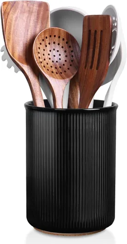 Miniatura 23 de LoeJan Soporte para Utensilios de 3 Compartimentos, Recipiente para Utensilios Extra Grande, Organizador de Utensilios de Cerámica Estable, Juego