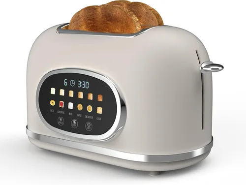 Miniatura 8 de Rae Dunn Tostadora eléctrica digital retro, tostadora de acero inoxidable de 2 rebanadas con pantalla táctil, temporizador de cuenta regresiva, 6