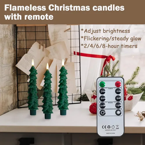 Miniatura 4 de FPOO Decoraciones de Navidad para interiores, 3 velas cerosas para árbol de Navidad con temporizador remoto, candelabros LED a batería para ventana