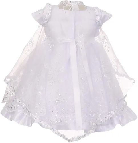 Miniatura 3 de Gigi's Classy Kids Baby Girls Blanco Bautizo Vestido Dedicación Diadema Virgen María Guadalupe Bautizo