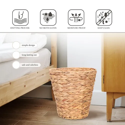 Miniatura 3 de SEWACC Cubo de basura de mimbre de 10.6 pulgadas, material natural, redondo, cesta de almacenamiento para el hogar, organizador ligero