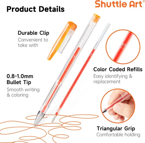 Miniatura 3 de Shuttle Art Paquete de 60 bolígrafos de gel de tono rojo amarillo, 30 bolígrafos de gel rojo, naranja, amarillo, con 30 recambios para adultos