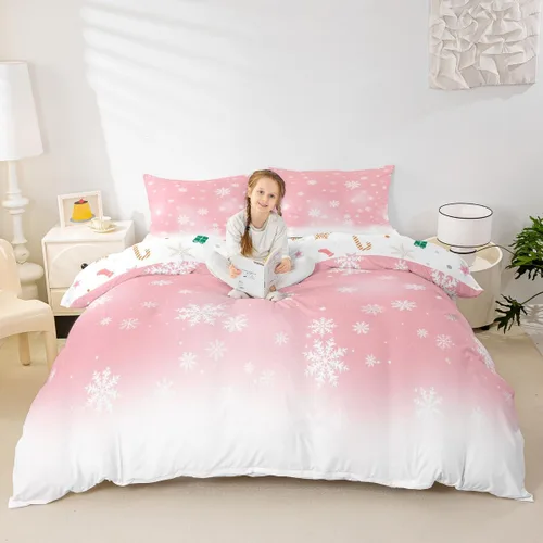 Miniatura 11 de Funda de edredón de Papá Noel, juego de ropa de cama para niños, funda de edredón de flores rosas para decoración de habitación de niños y niñas