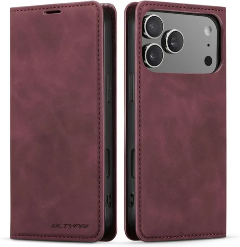 Miniatura 34 de QLTYPRI Funda para iPhone Air, Funda de piel sintética premium TPU parachoques con tarjetero Kickstand adsorción magnética oculta a prueba de golpes