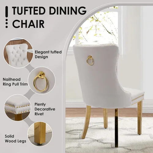 Miniatura 5 de Juego de comedor de 5 piezas con parte superior de vidrio redondo transparente, juego de comedor circular moderno de mediados de siglo de 39
