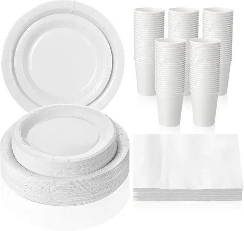 Miniatura 13 de Tioncy 200 platos de papel desechables azules y servilletas, suministros para fiesta de graduación para 50 invitados, juego de vajilla de papel