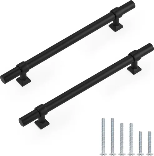 Miniatura 26 de Paquete de 5 pomos de gabinete negro mate, tiradores de gabinete de un solo agujero para cocina y baño, manija de barra en T de acero inoxidable