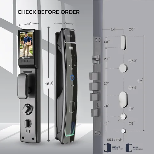 Miniatura 3 de Cerradura de puerta inteligente con cámara y reconocimiento facial 3D, cerradura de puerta de entrada sin llave con huella digital, contraseña