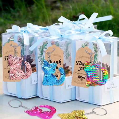 Miniatura 2 de CiciBear Paquete de 60 juegos de fiesta de lentejuelas de doble cubierta con 20 llaveros, 20 etiquetas de agradecimiento y 20 bolsas para fiestas