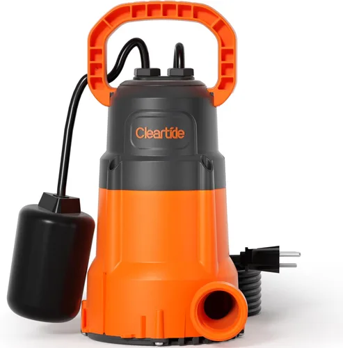 Cleartide Bomba de sumidero sumergible con interruptor de flotador atado, bomba de agua utilitaria de 1/4 HP, motor 100% cobre, bomba de drenaje