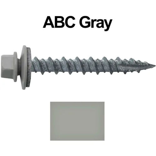 Miniatura 3 de 10 tornillos para techos de metal gris ABC de 1-1/2 pulgadas, cabezal de arandela hexagonal, arranque automático/roscado, arandela EPDM. 1 bolsa
