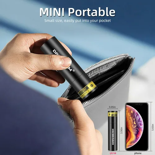 Miniatura 5 de DARKBEAM Linterna UV de 365 nm, Lámpara de Wood recargable por USB, portátil, luz negra, LED, luz ultravioleta, mini, detector para orina