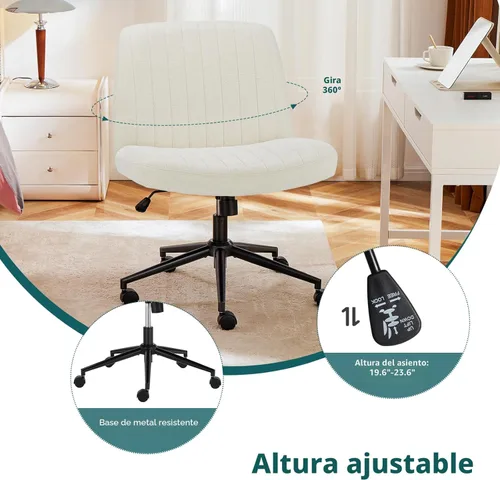 Miniatura 4 de OLIXIS Silla cruzada con ruedas anchas con patas cruzadas, silla de escritorio de oficina, cómoda silla de tela sin brazos ajustable giratoria