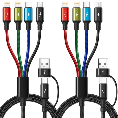 Cable de Carga Múltiple 6 en 1, Paquete de 2 Cables Cargadores Múltiples de 6 Pies para Todos los Dispositivos Cable Trenzado USB A/C a
