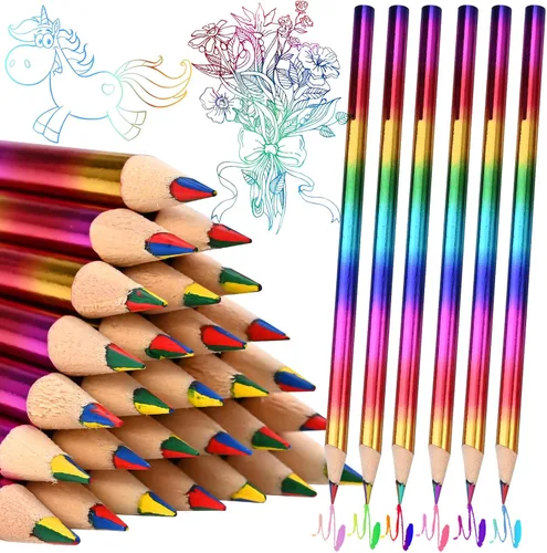GOLDGE 40 Lápices Arcoíris 4 en 1 para Fiestas (NO pre-afilados) – Lápices de Colores para Niños, Regalos de Fin de Año para Estudiantes de