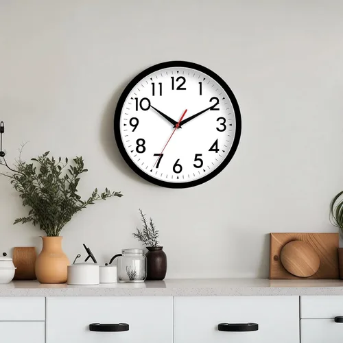 Miniatura 3 de DAXSMY Reloj de pared analógico pequeño de 8 pulgadas, silencioso, sin tictac, funciona con pilas, moderno, simple, decorativo, para cocina, A-negro