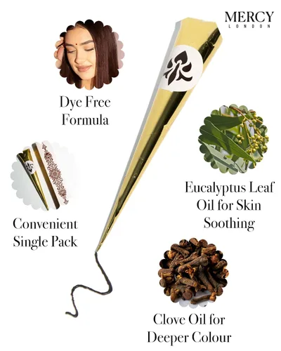 Miniatura 3 de Conos de henna de MERCY LONDON. 1 cono, listo para usar. Tinte natural prémium para el cabello Mendhi para un color rico y vibrante. Mehandi indio